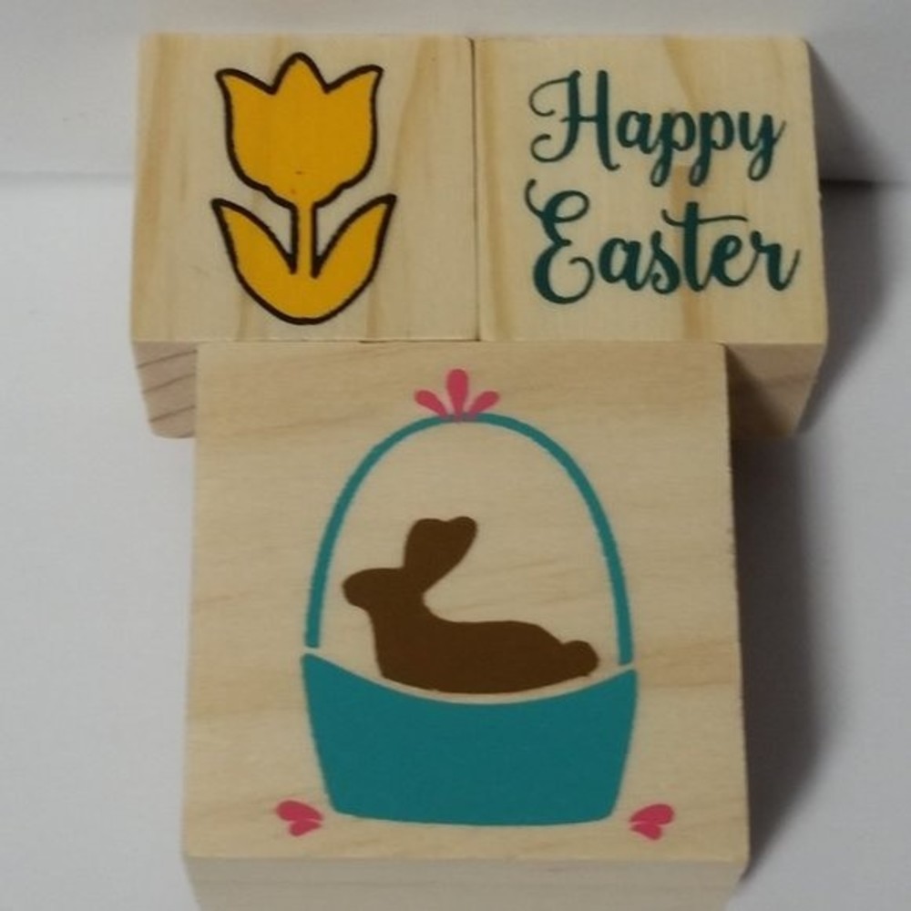 Wood Block Stamp Set 3 Piece Easter Scrapbook Paper Crafts Card Making